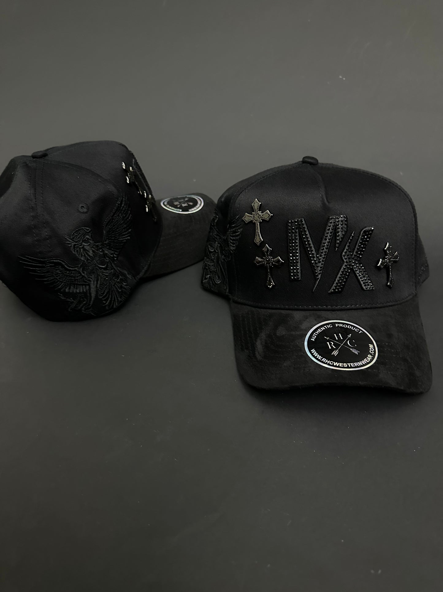 Mexico Black Angel Rhinestone Metal Crosses Hats