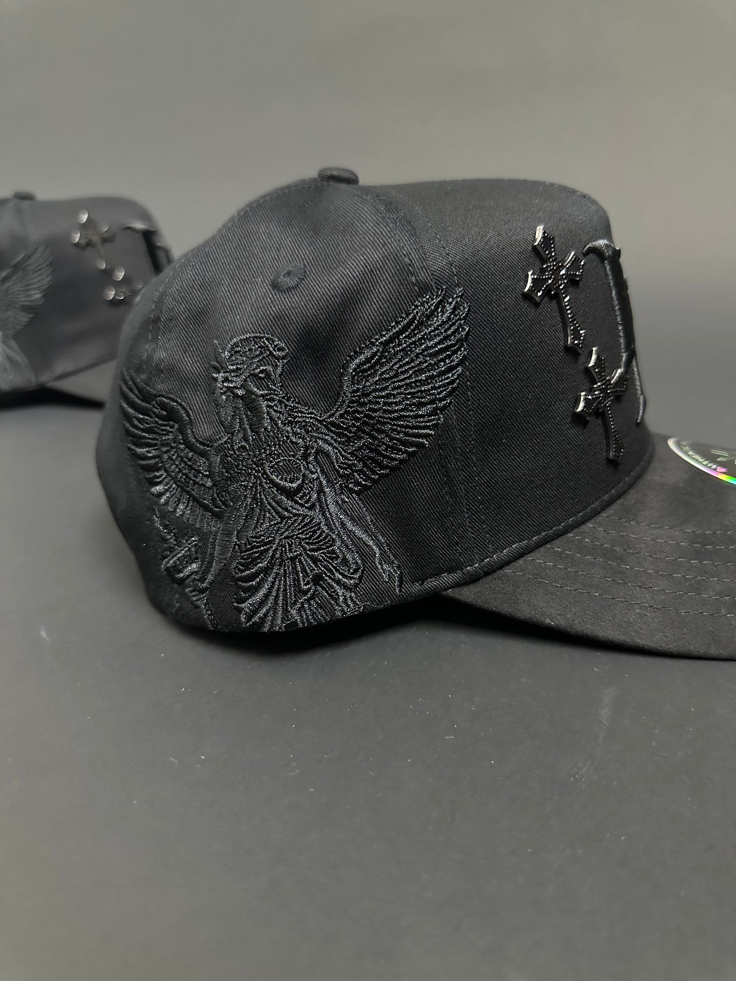 Black Angel Rhinestone Metal Crosses Hats