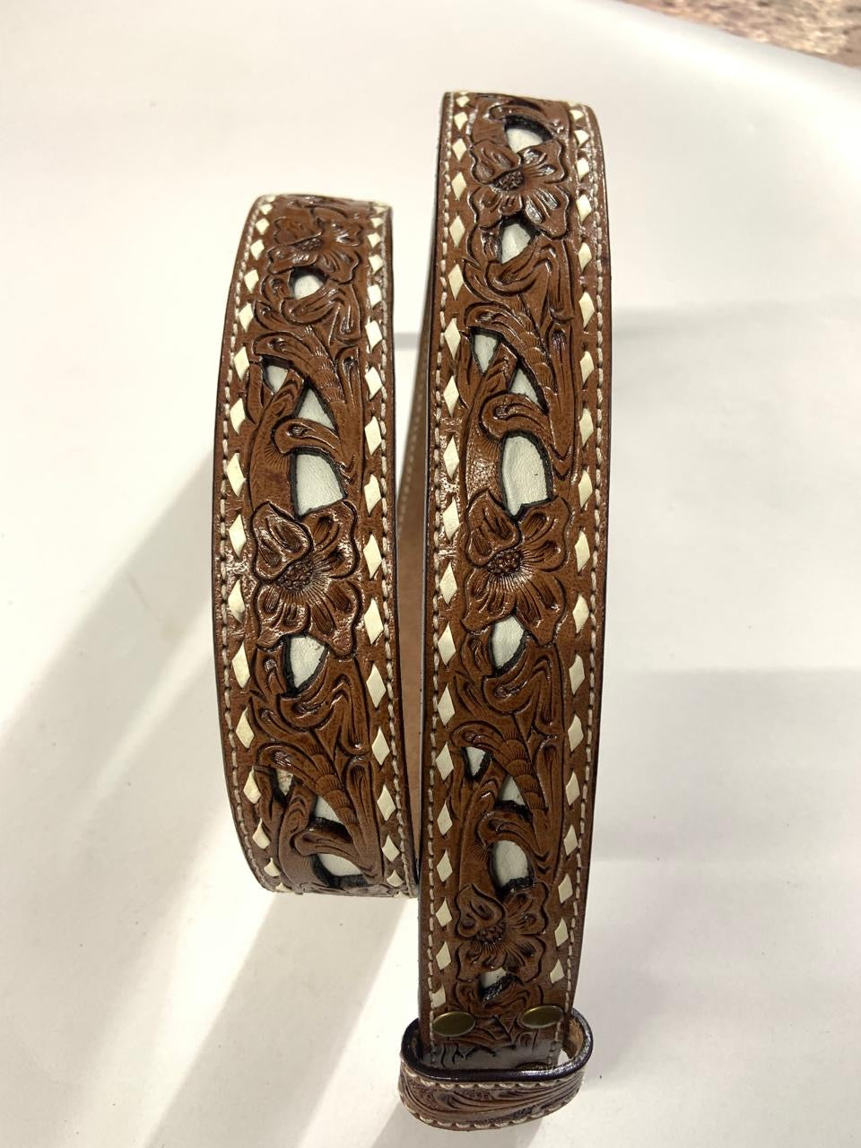 Men Brown Floral 2 Inch Beaded Belt RHC-28
