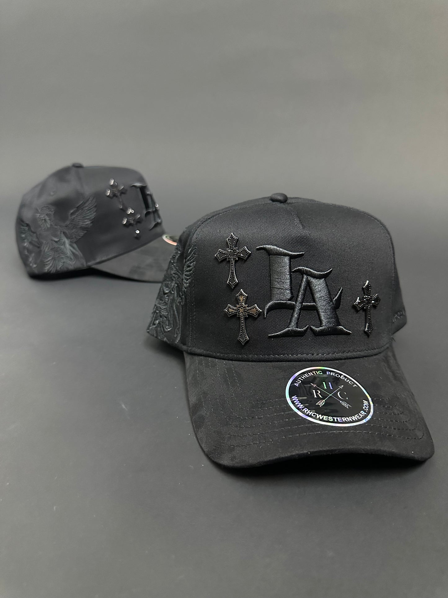 Black Angel Rhinestone Metal Crosses Hats