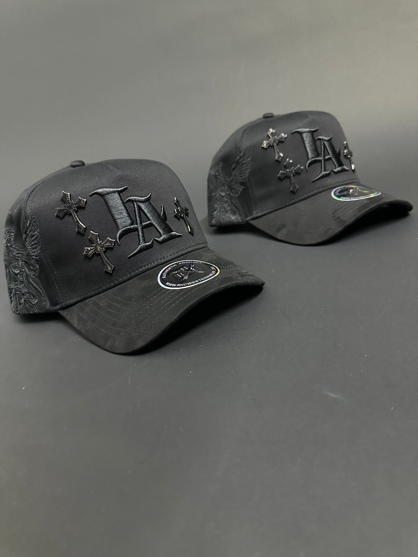 Black Angel Rhinestone Metal Crosses Hats