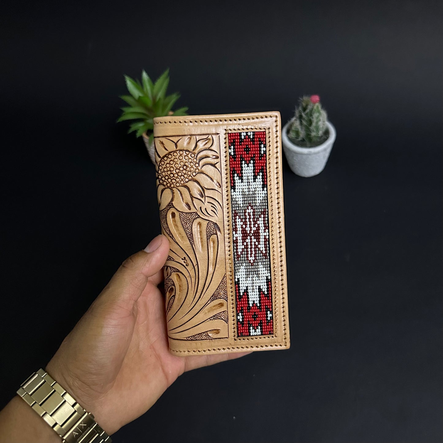 Men Tooled Inlay Beaded Rodeo Wallet-2029