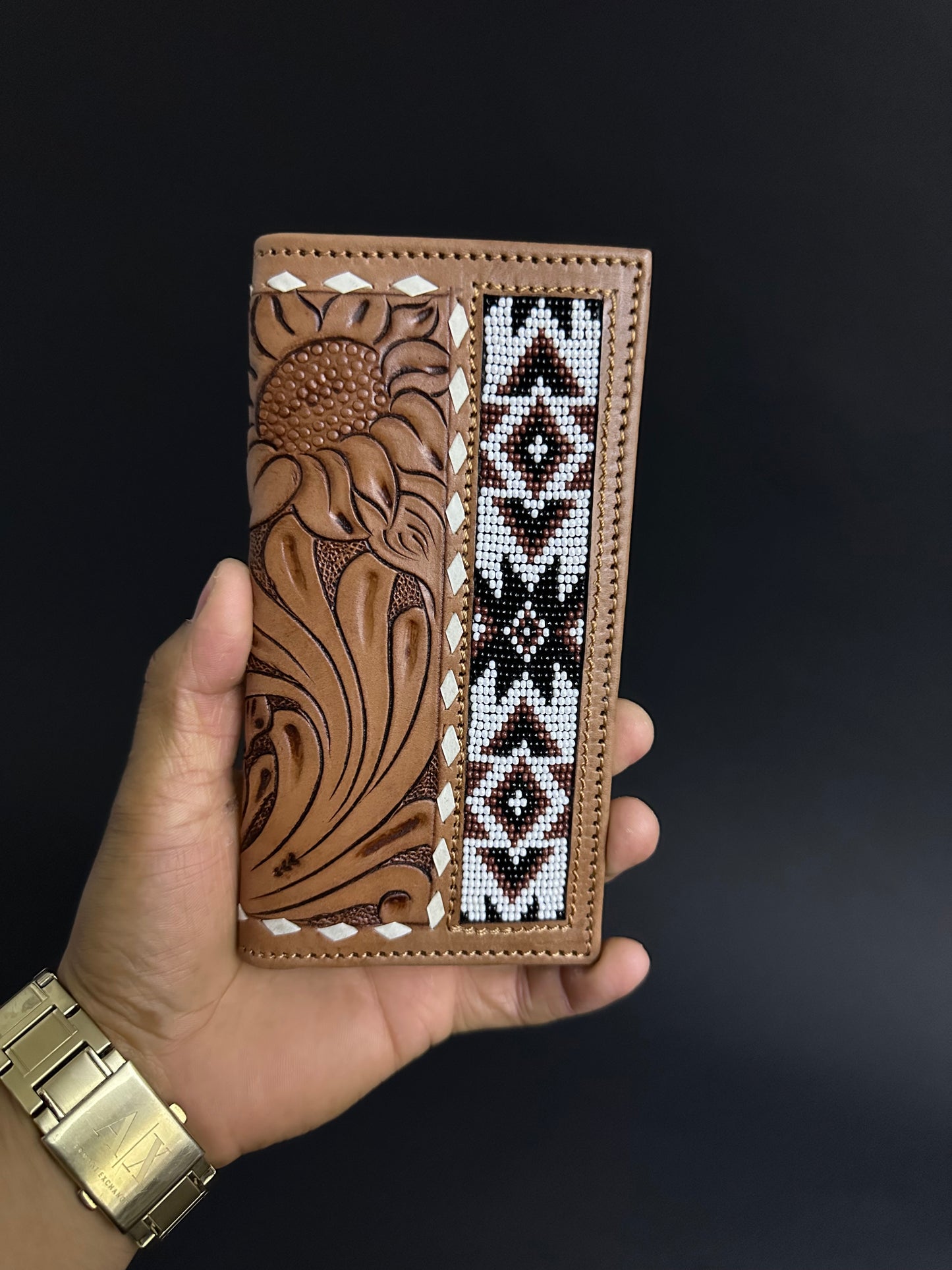 Men Tooled Inlay Beaded Rodeo Wallet-2013