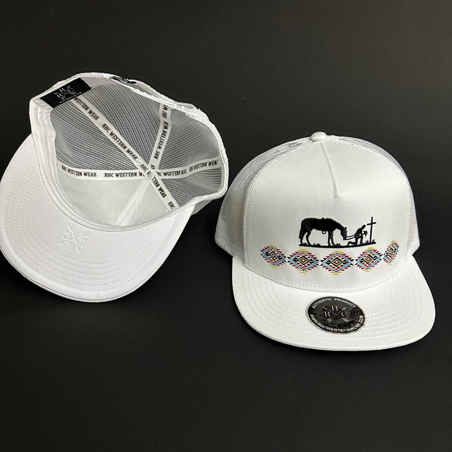White Praying Cowboy Aztec SnapBack