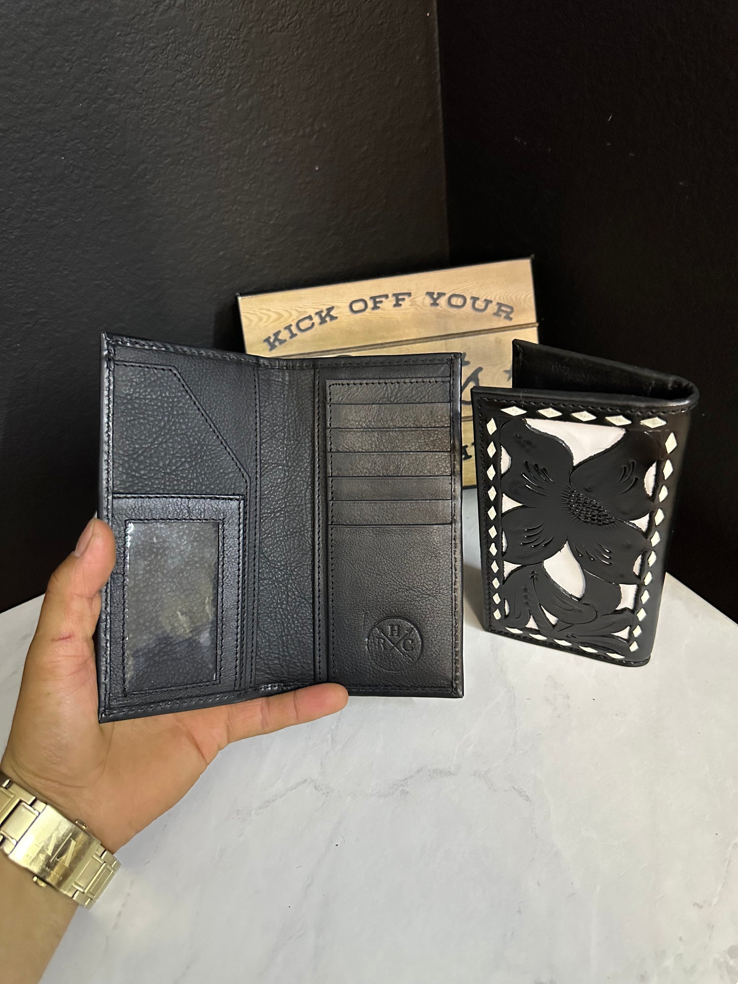 Men Tooled Black Wallet 2036