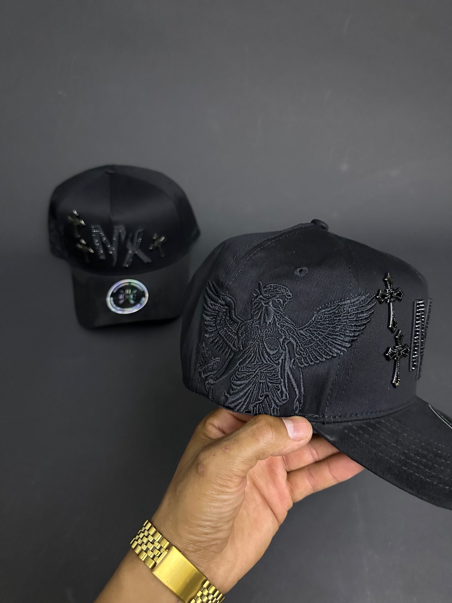 Mexico Black Angel Rhinestone Metal Crosses Hats