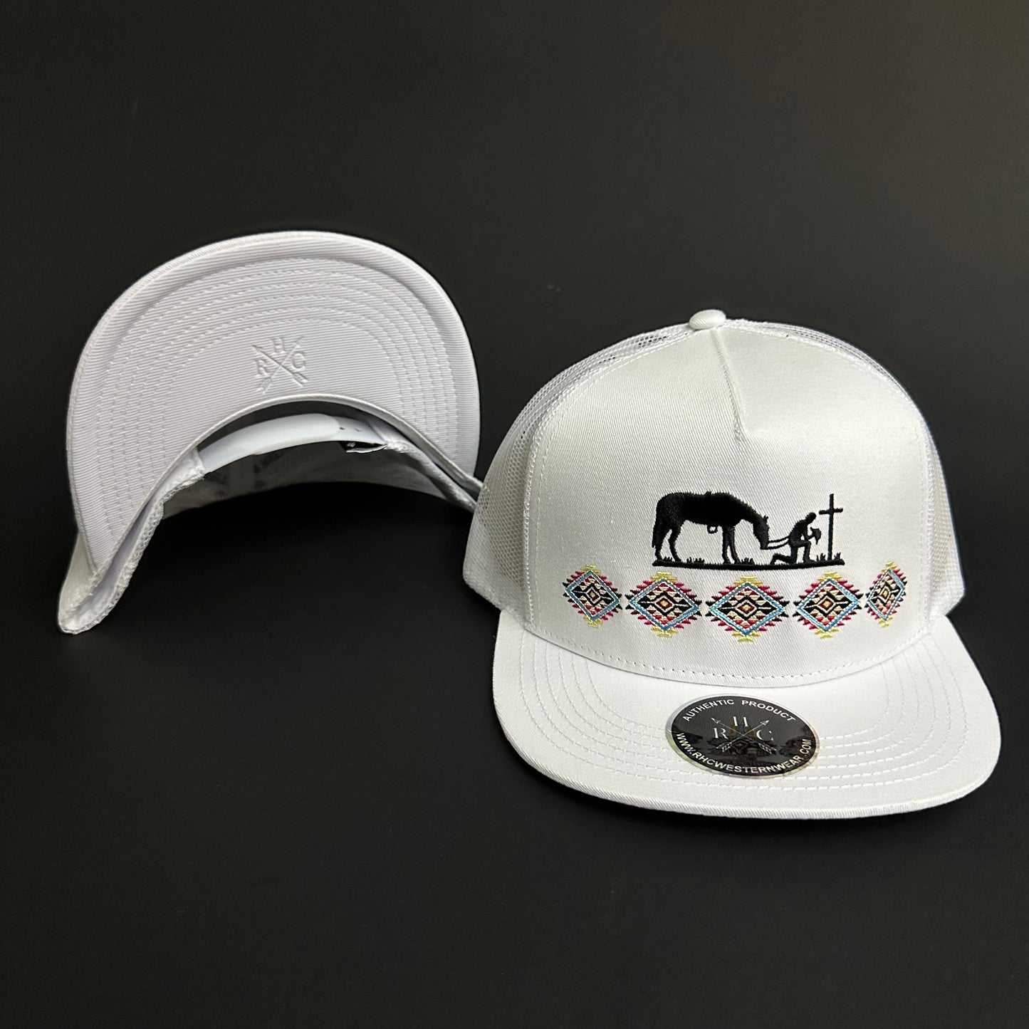 White Praying Cowboy Aztec SnapBack