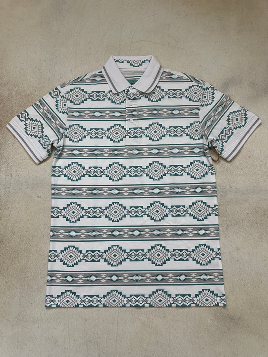 White Tribal Aztec Polo AZP9932