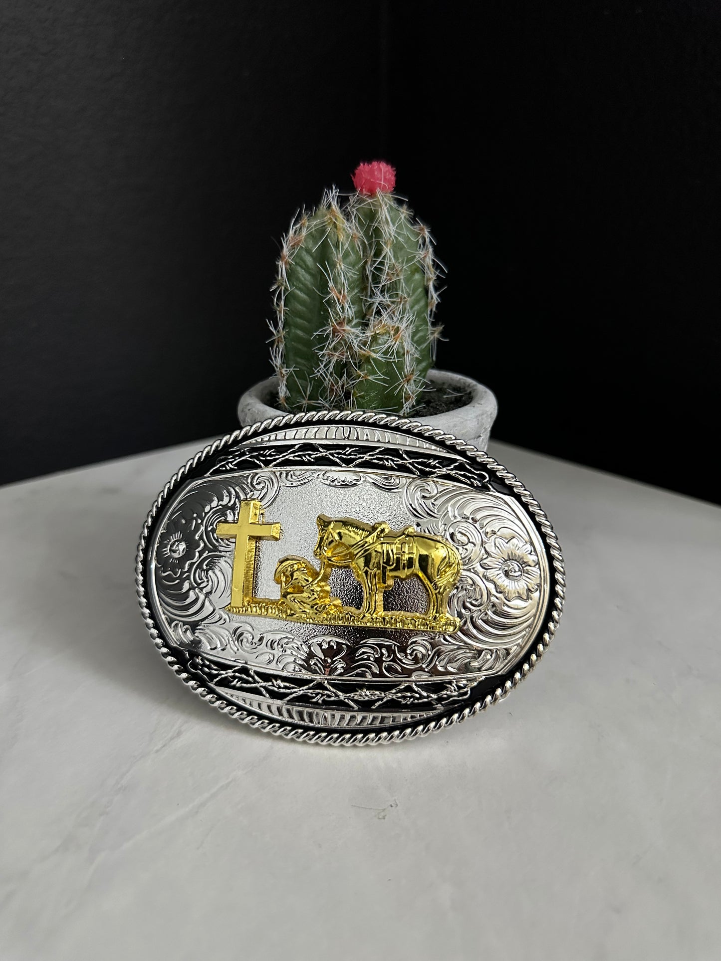 Oval Praying Cowboy Belt Buckle