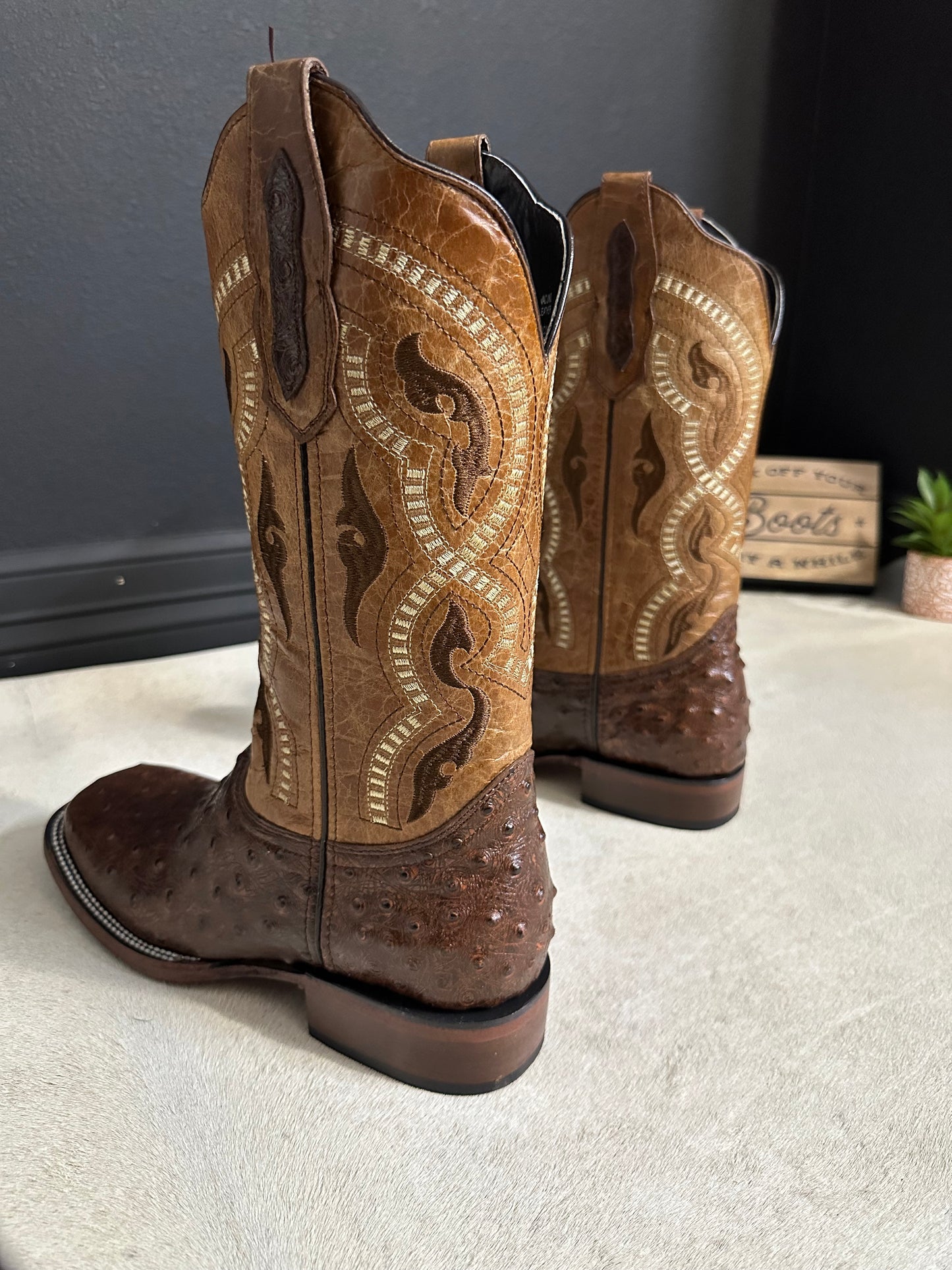 Leandro Brown Ostrich Cowboy Boots