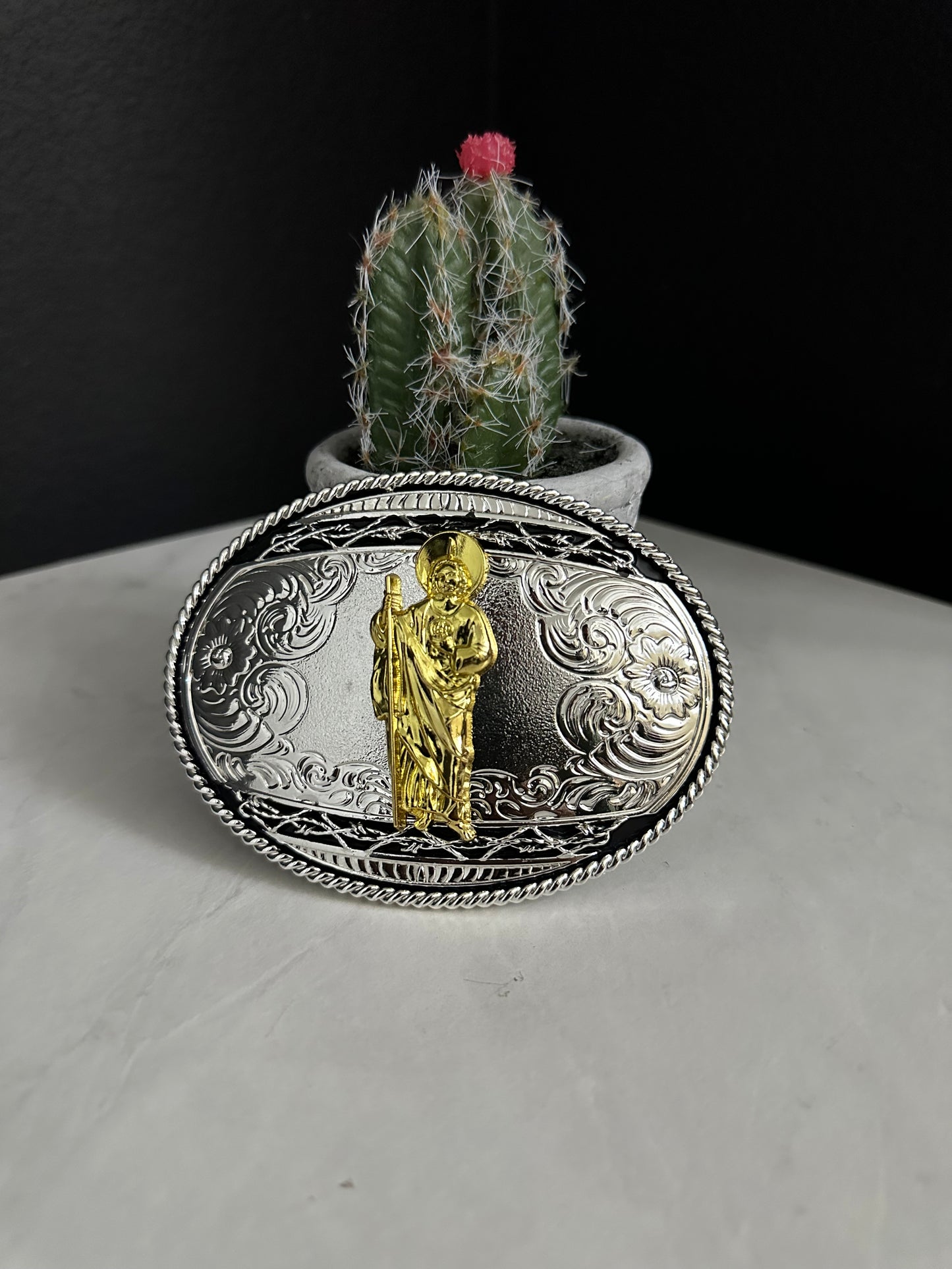 Oval Silver San Judas Tadeo Belt Buckle