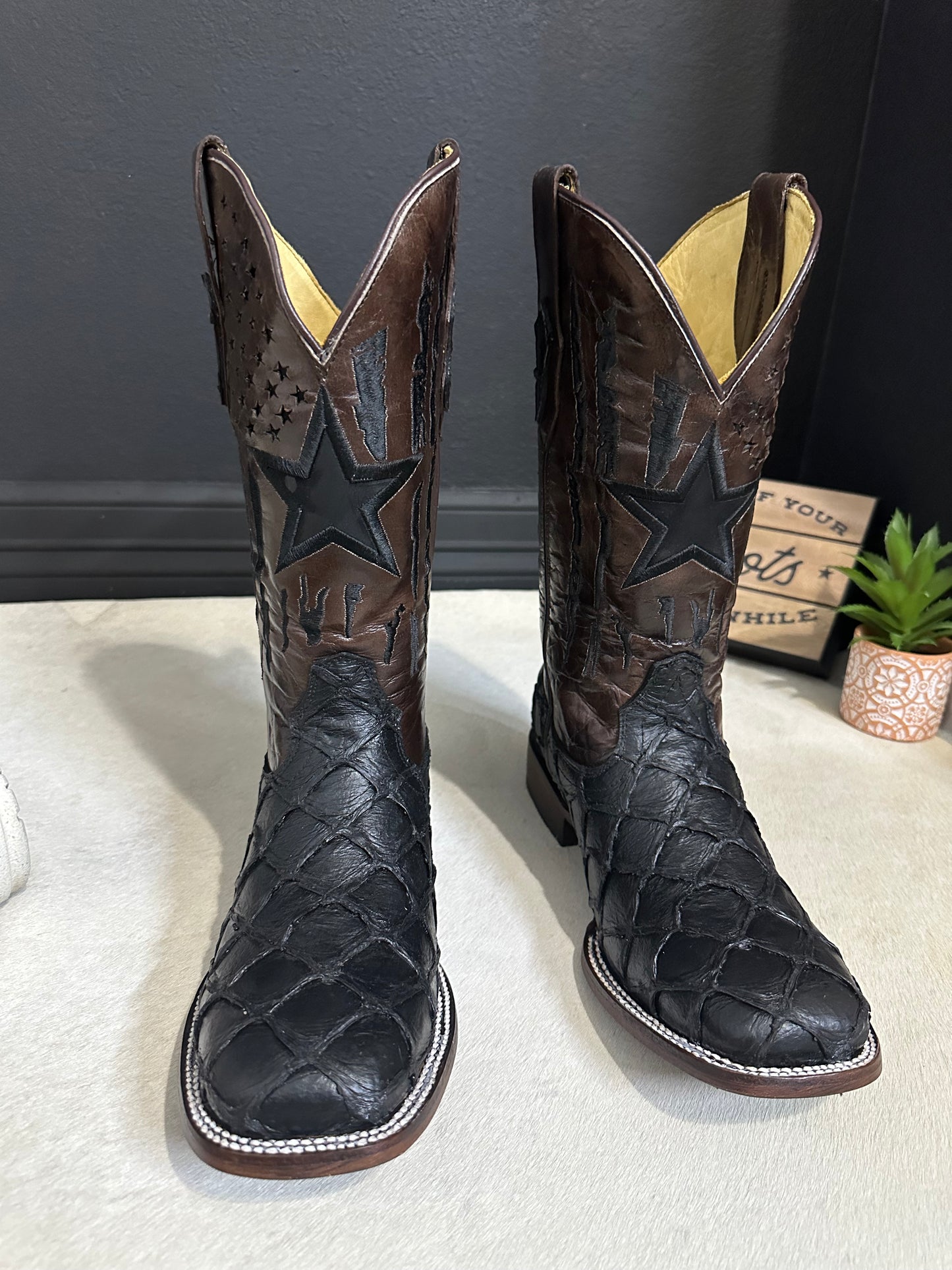 Franco Black Men Cowboy Boots