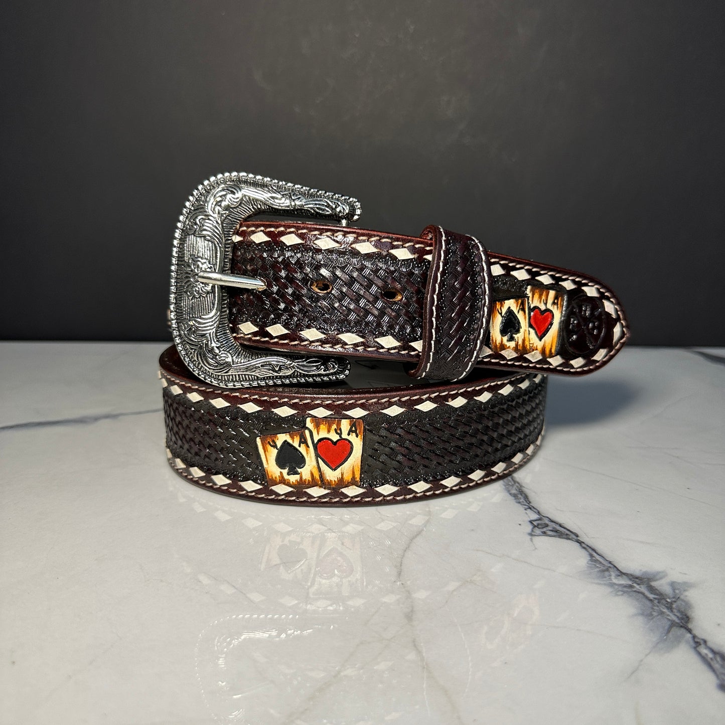 1 7/8 Brown Ace Heart Leather Belt RHC-2040