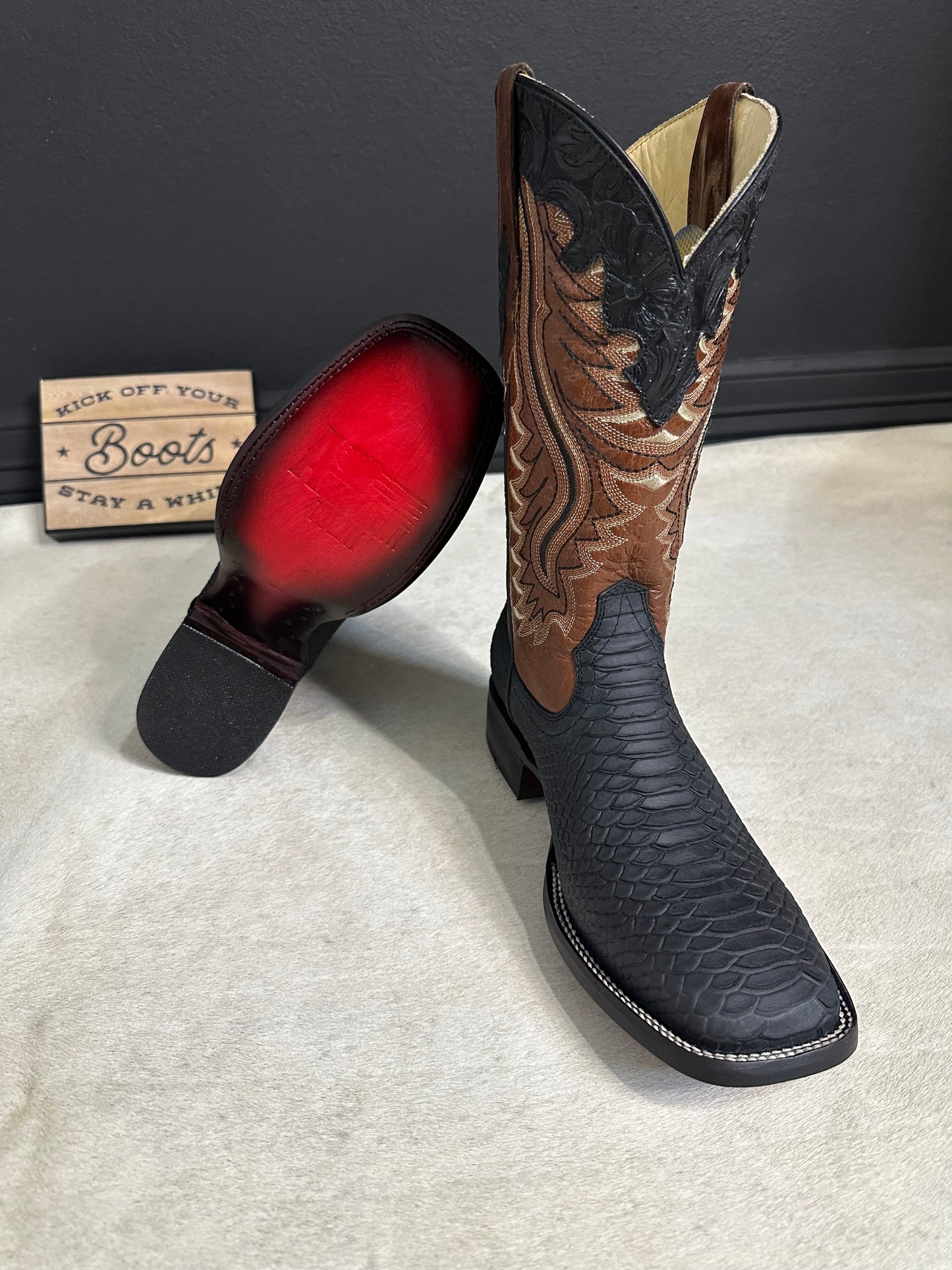 Raptor Black Matte Python Cowboy Boots