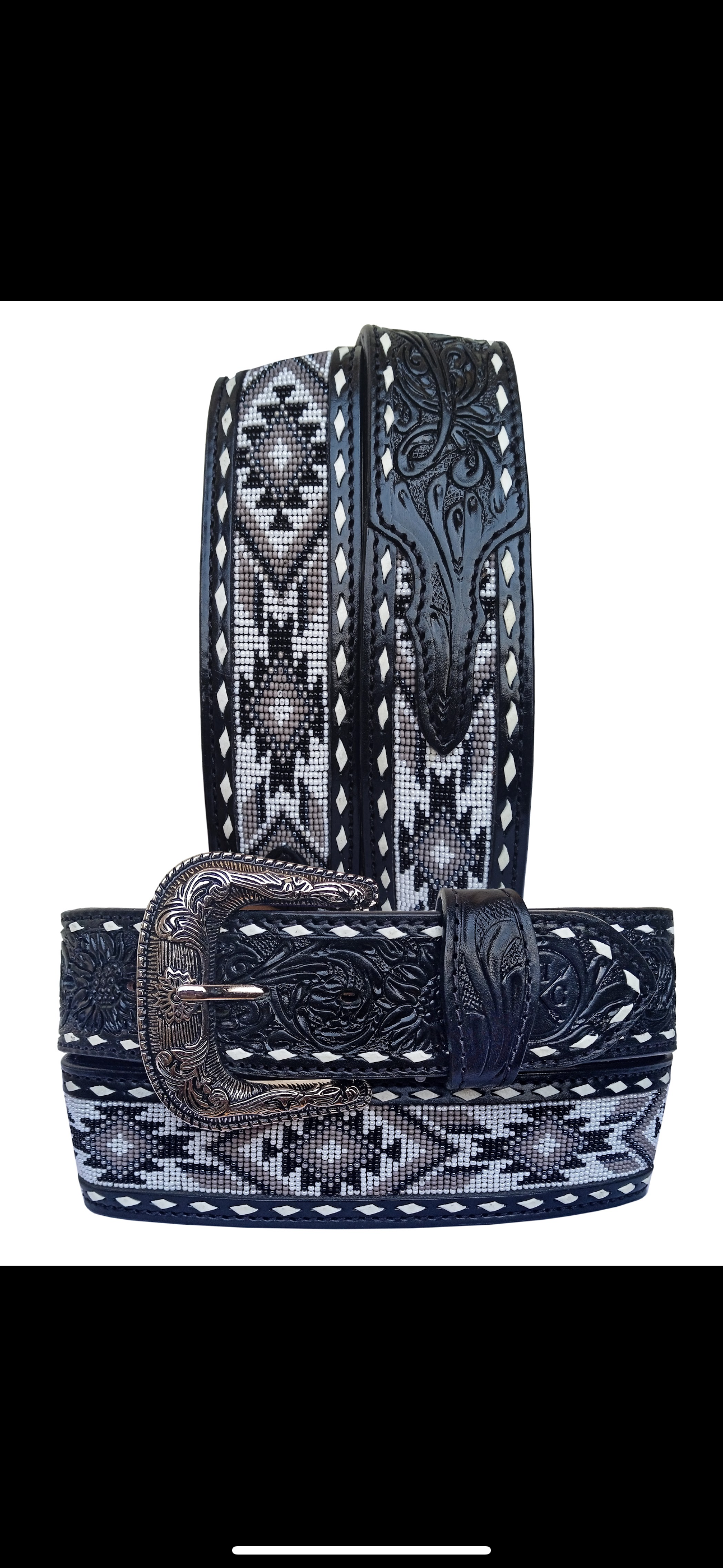 2” Beaded Aztec Leather Belt RHC-2027