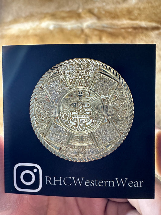 Gold Aztec Calendar Hat Pin