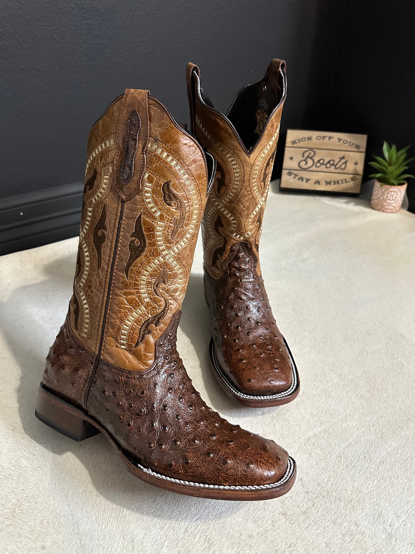 Leandro Brown Ostrich Cowboy Boots