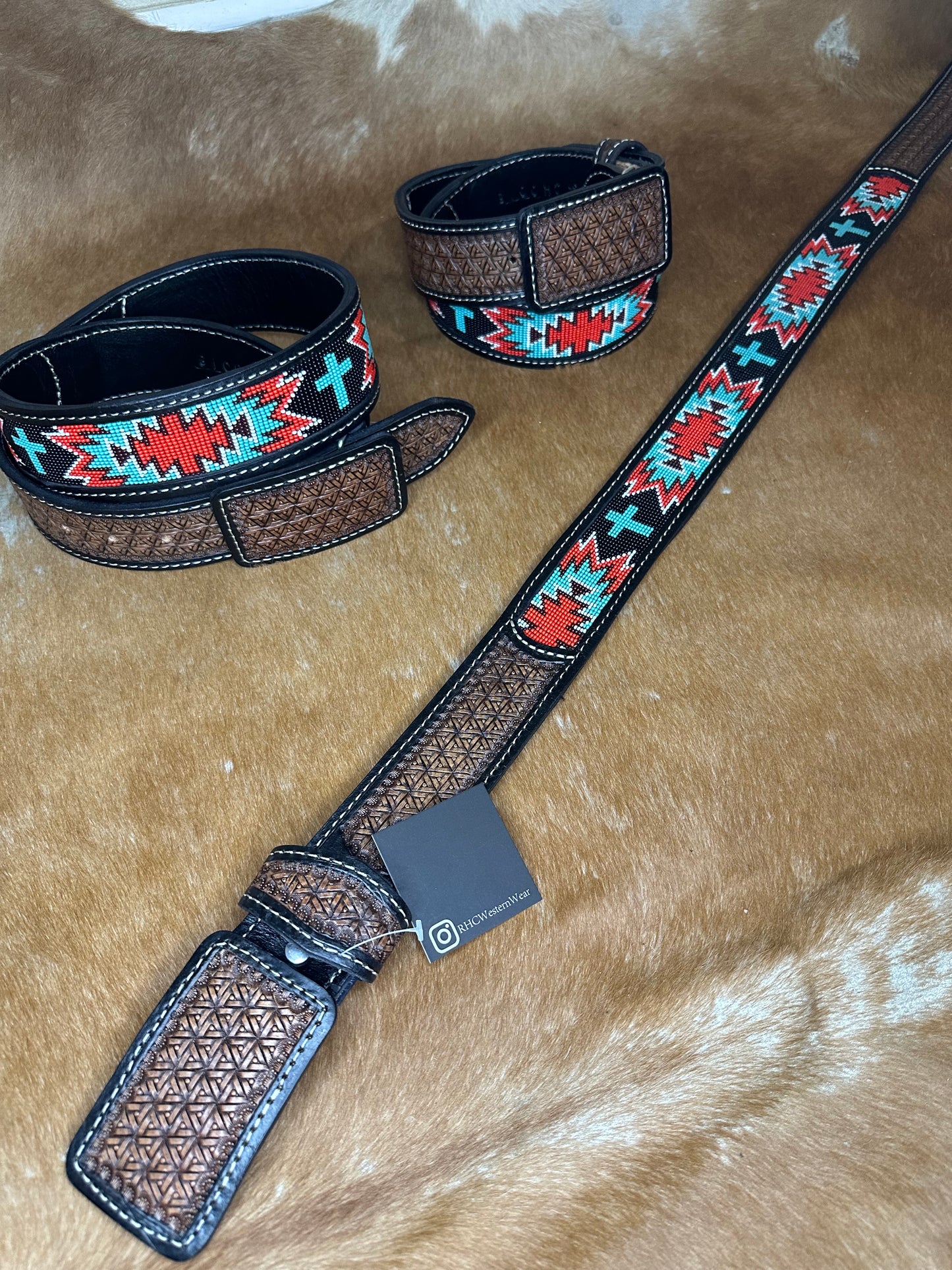 Mens Aztec Beaded Belt