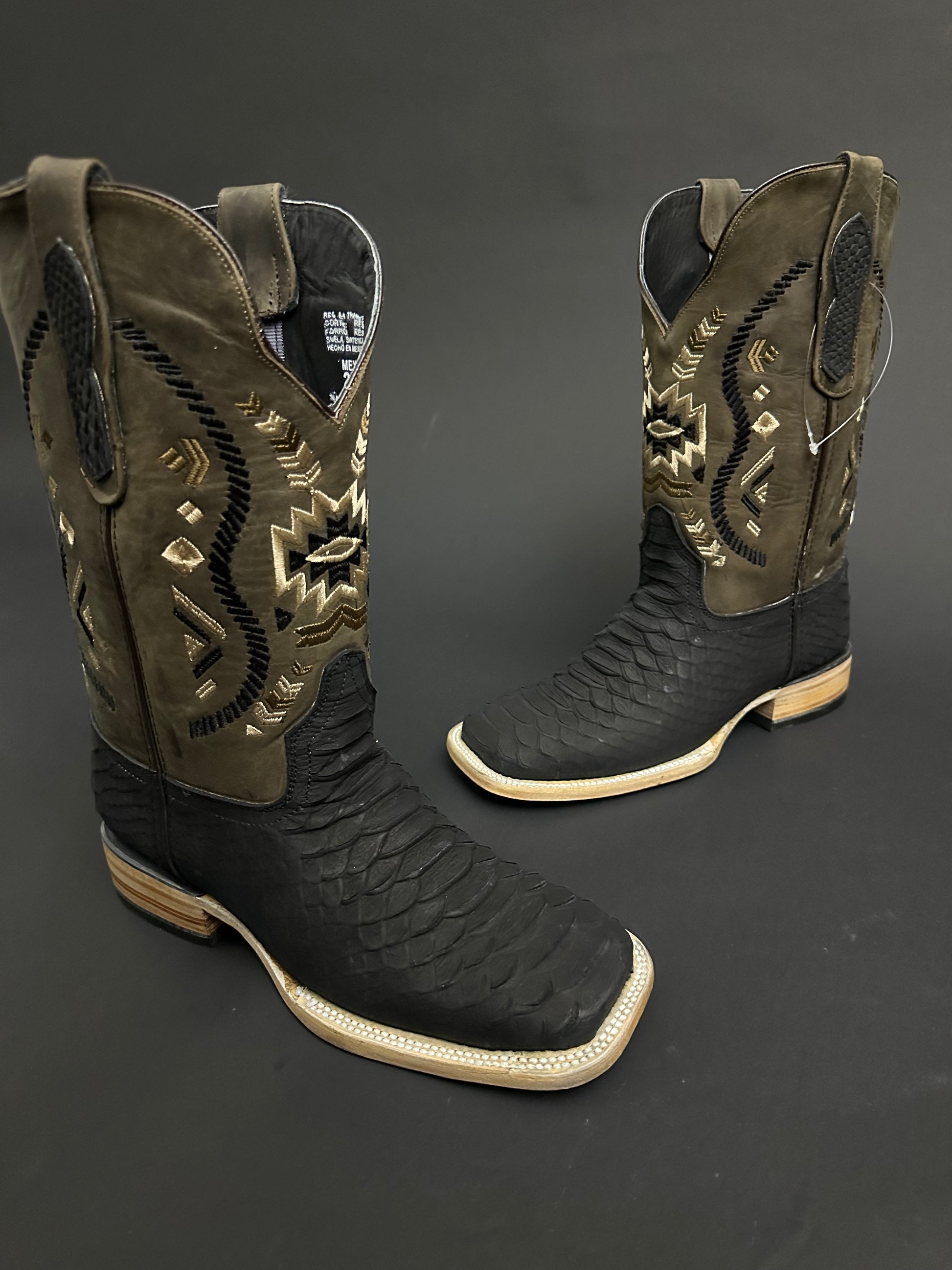 Men CowBoy Boots Black Matte Square Toe - Main Image