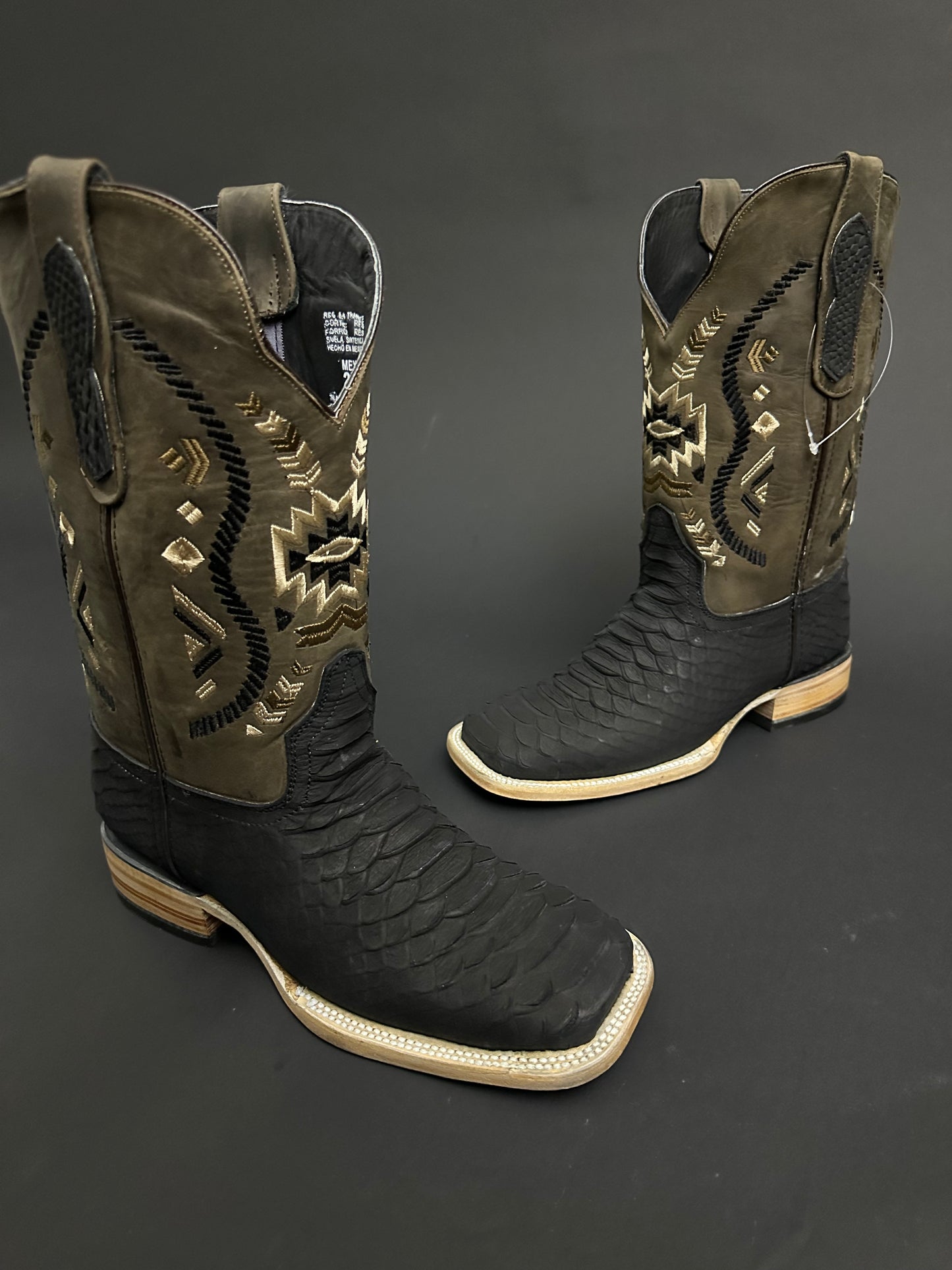 Men CowBoy Boots Black Matte Square Toe