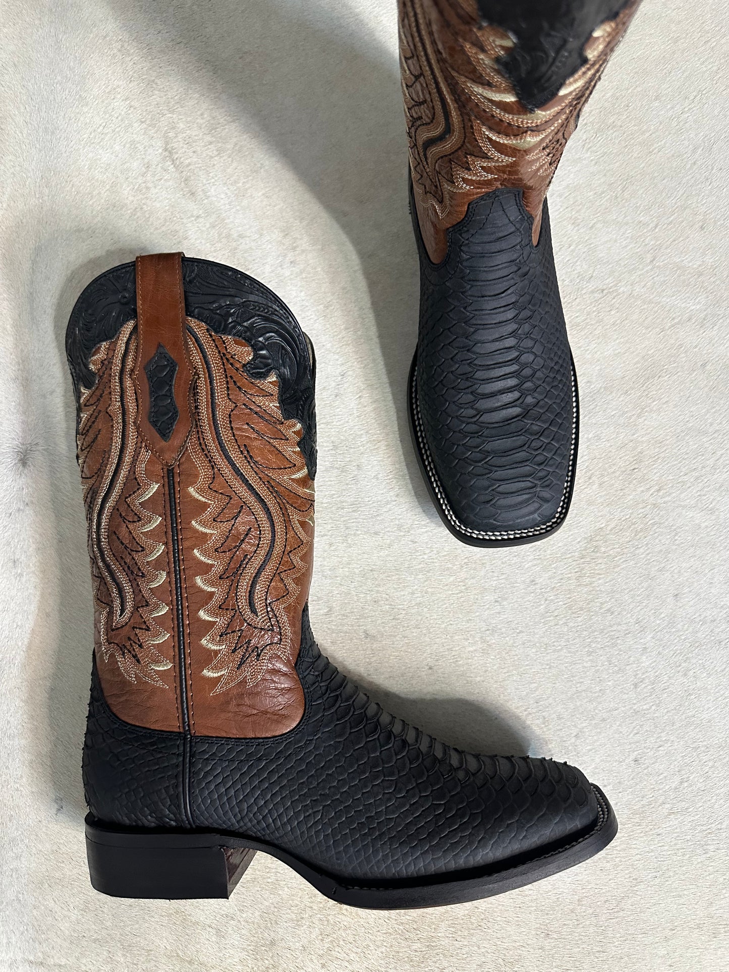 Raptor Black Matte Python Cowboy Boots