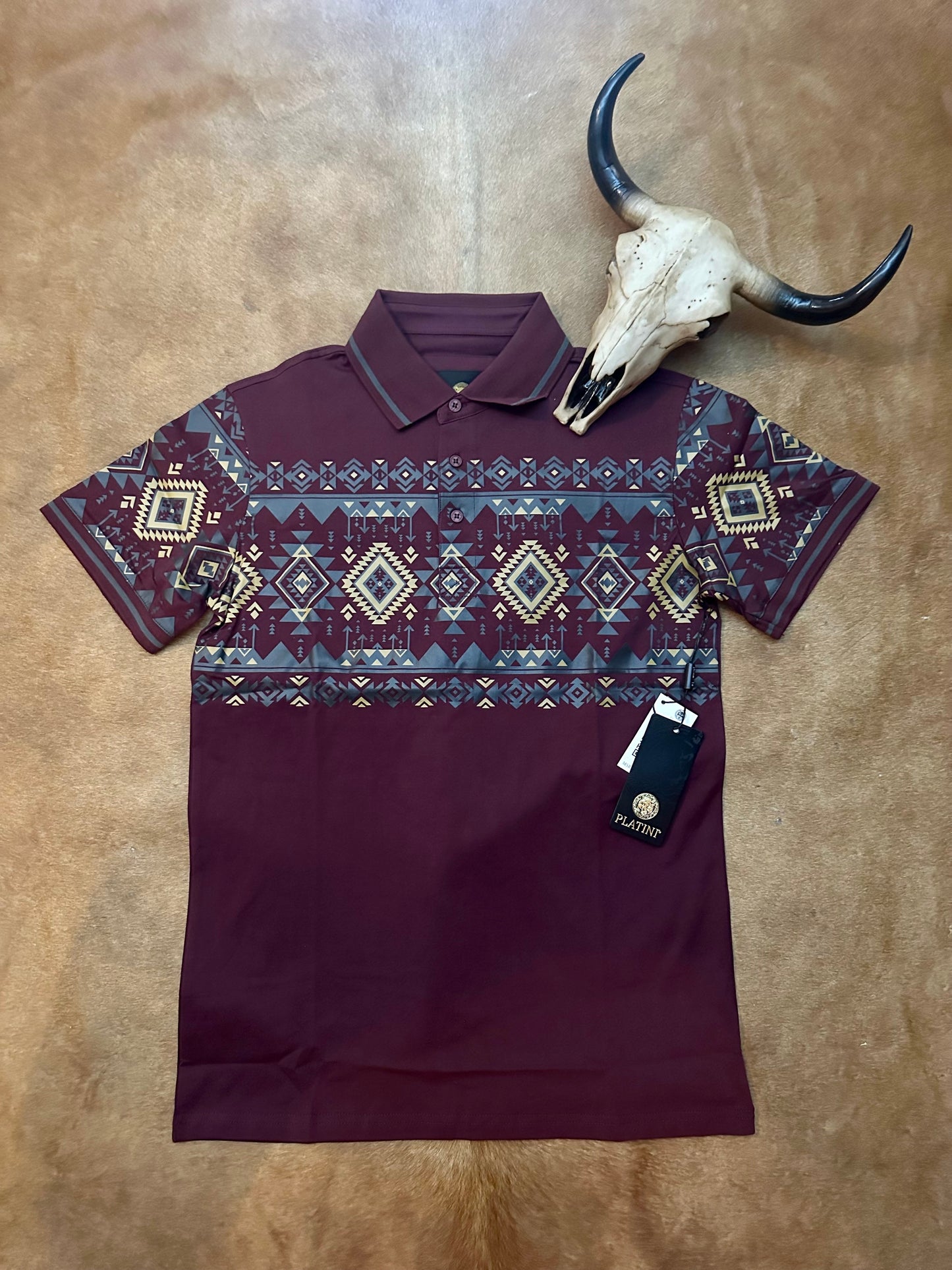 Burgundy Aztec Polo