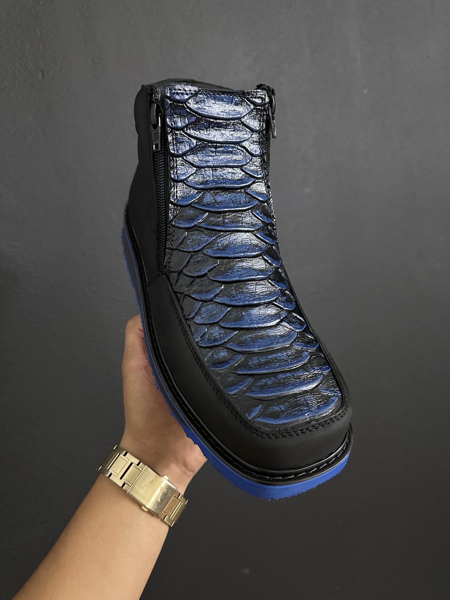 Blue-Black Matte Jumbo Python Shoes