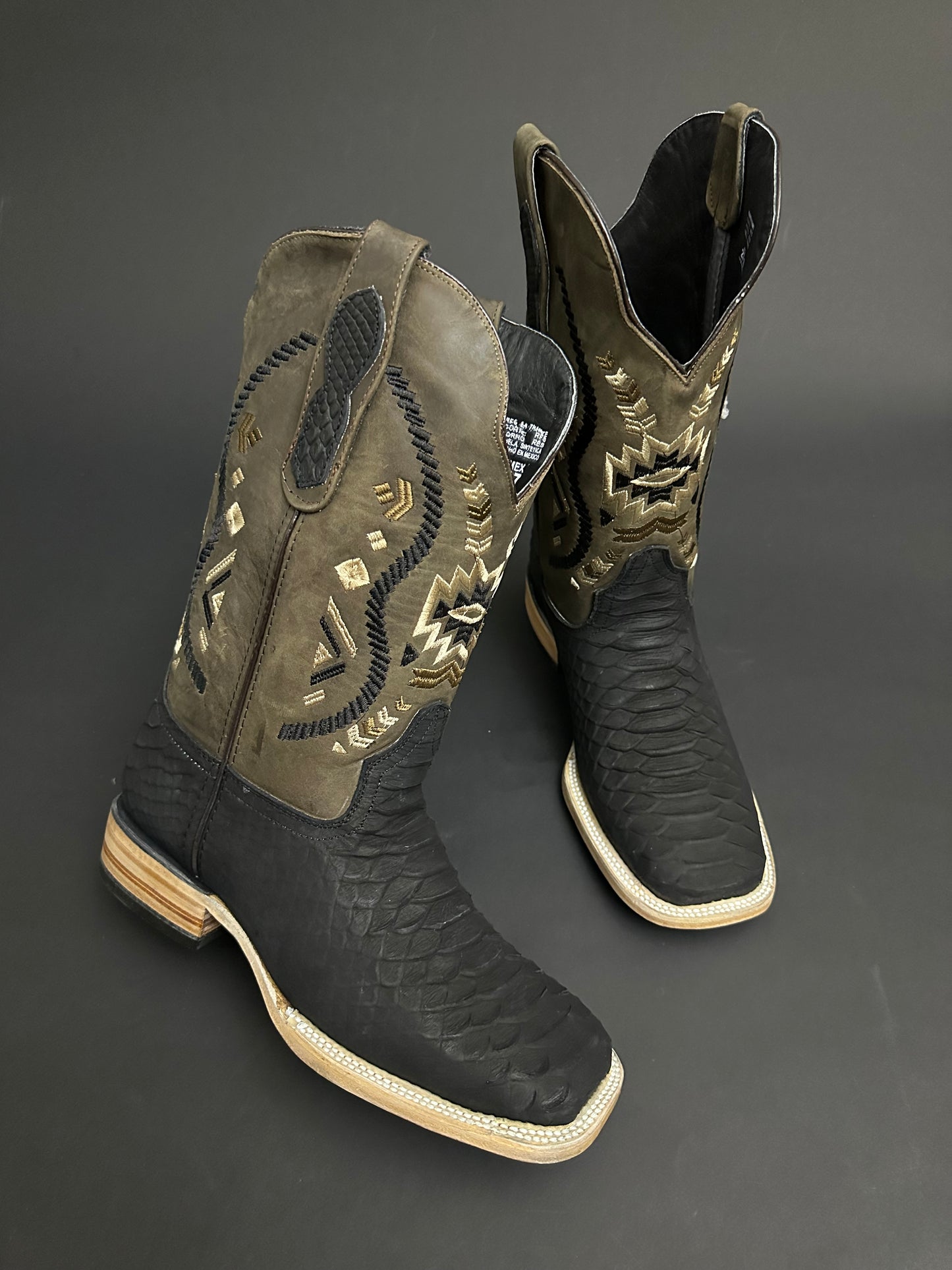Men CowBoy Boots Black Matte Square Toe