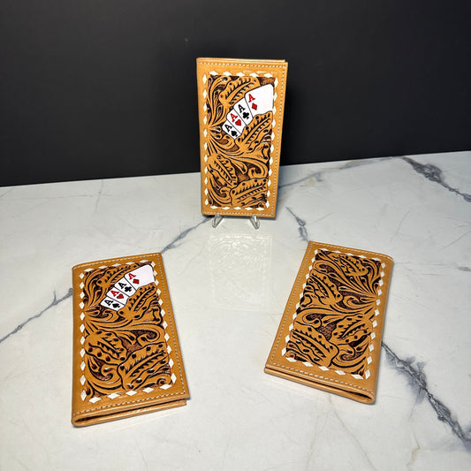 Natural Ace Heart Leather Tooled Wallet