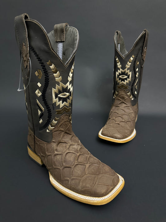 Men CowBoy Boots Brown Matte Square Toe