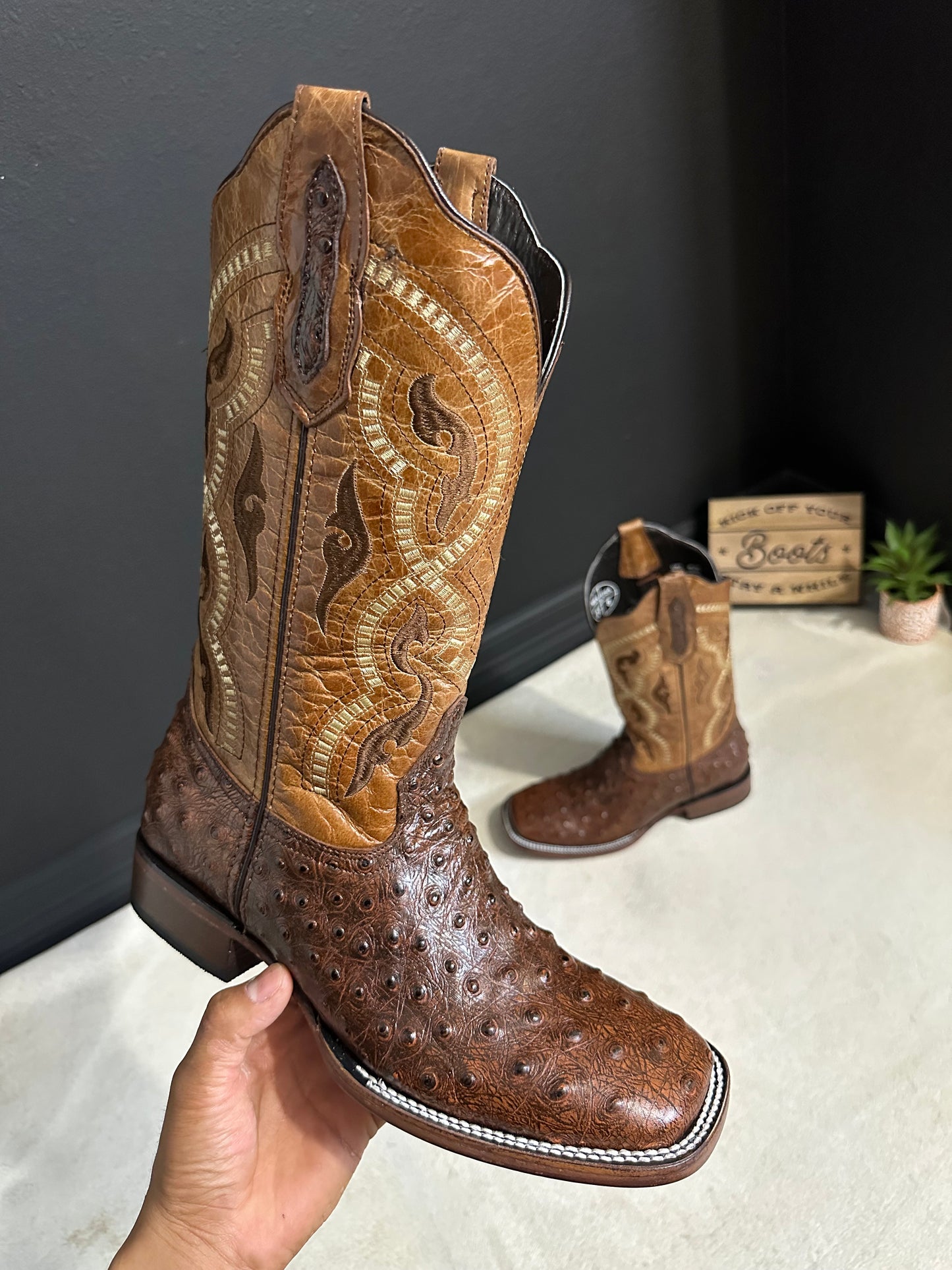 Leandro Brown Ostrich Cowboy Boots