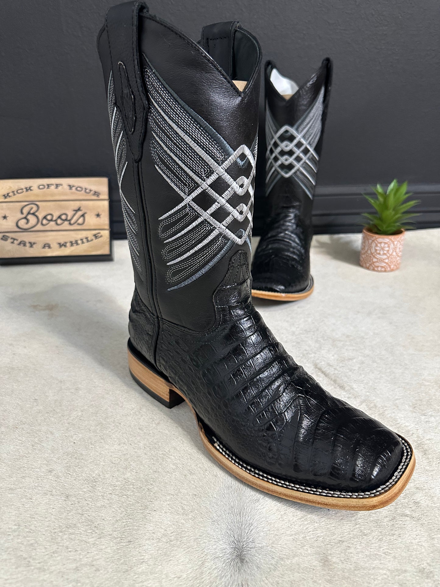 Paris Black Caiman Belly Cowboy Boots