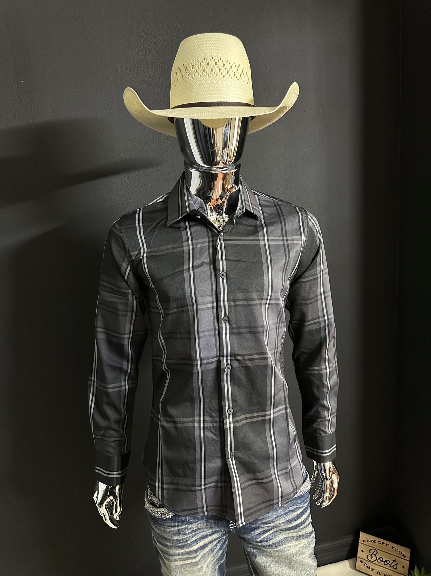 Oscar Black Modern Fit Checkered Shirt