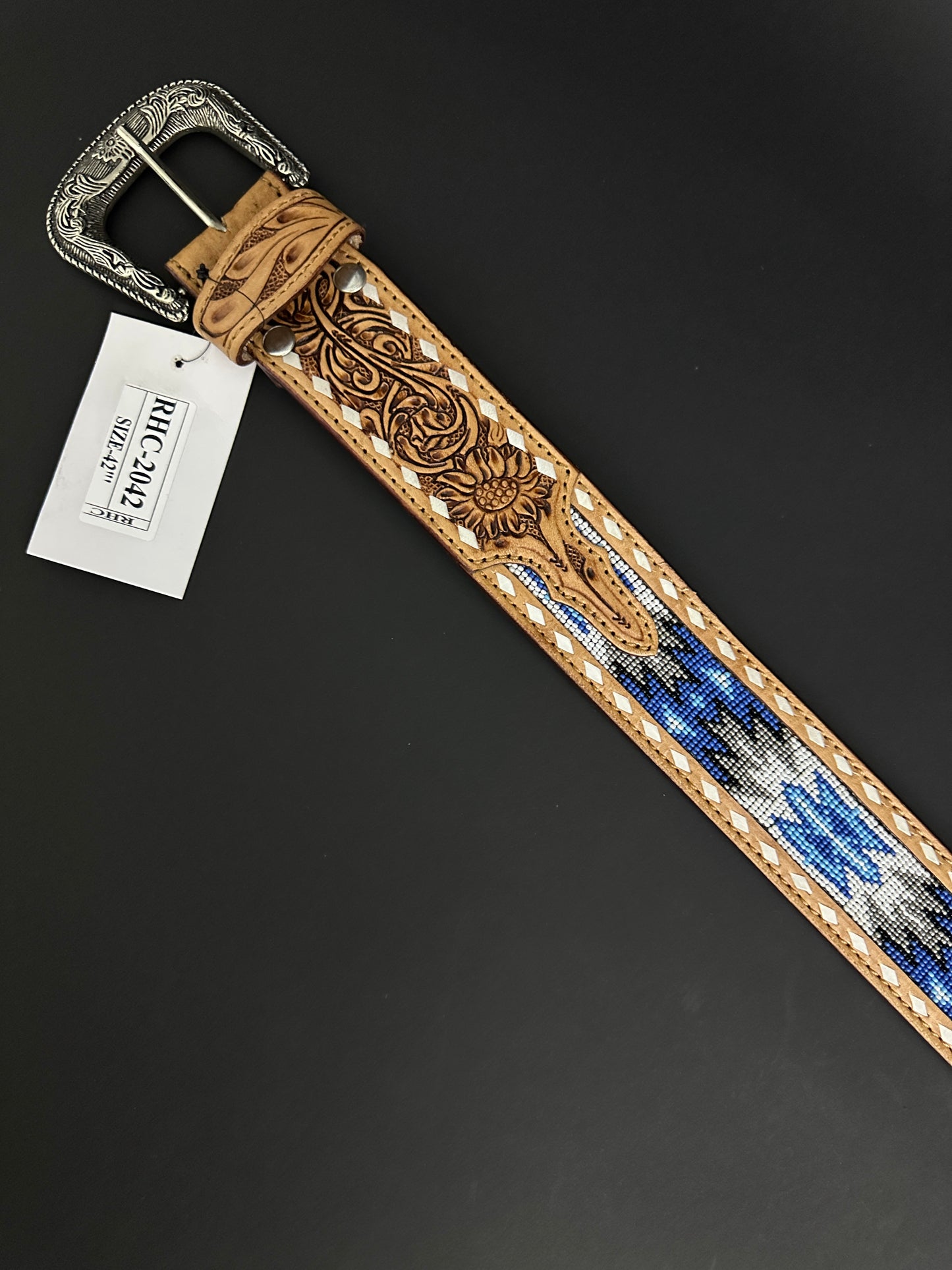 2” Beaded Aztec Leather Belt RHC-2042