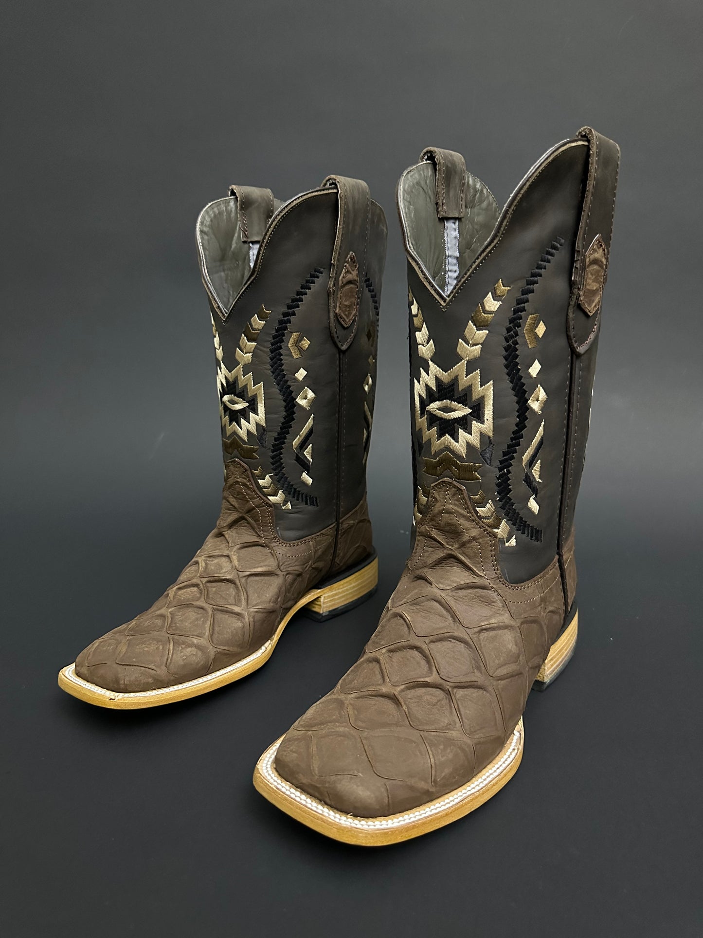 Men CowBoy Boots Brown Matte Square Toe