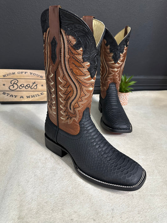 Raptor Black Matte Python Cowboy Boots