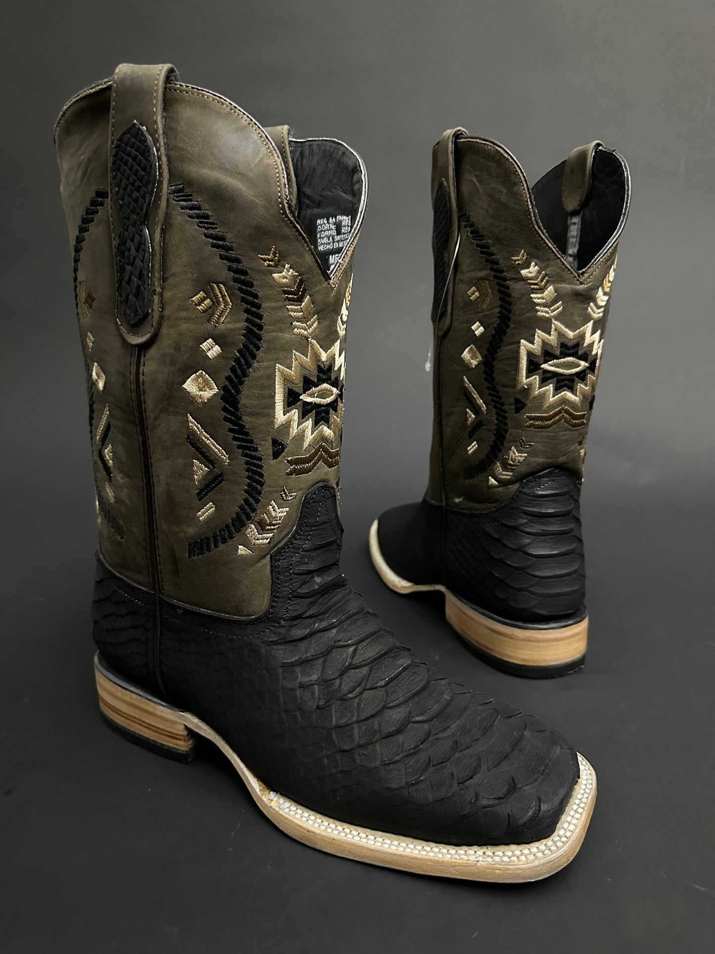 Men CowBoy Boots Black Matte Square Toe