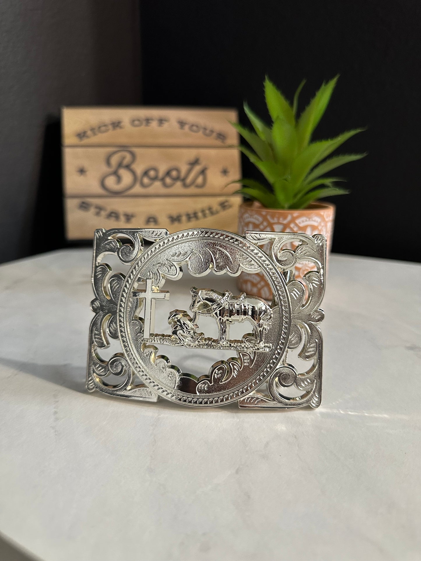 Western Praying Cowboy Belt Buckle