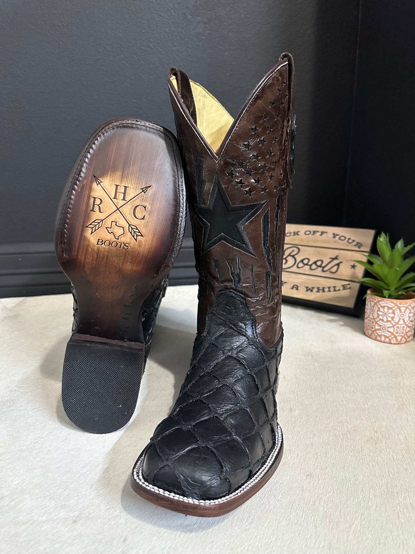 Franco Black Men Cowboy Boots