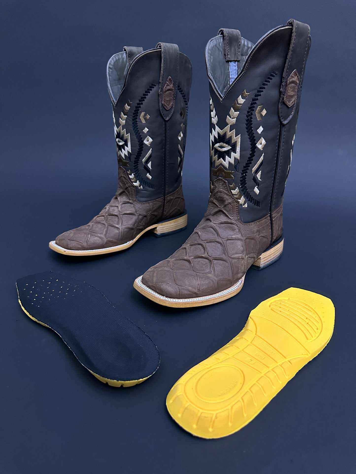 Men CowBoy Boots Brown Matte Square Toe