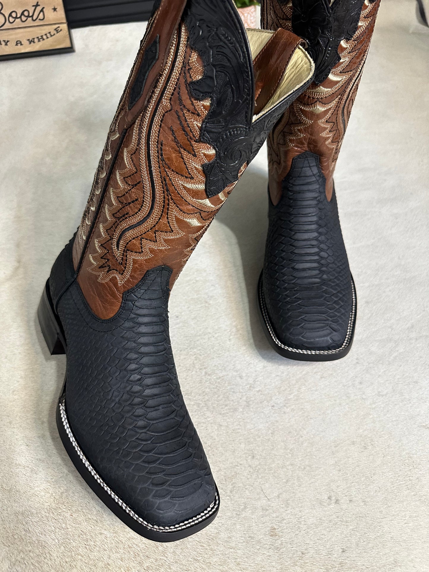 Raptor Black Matte Python Cowboy Boots