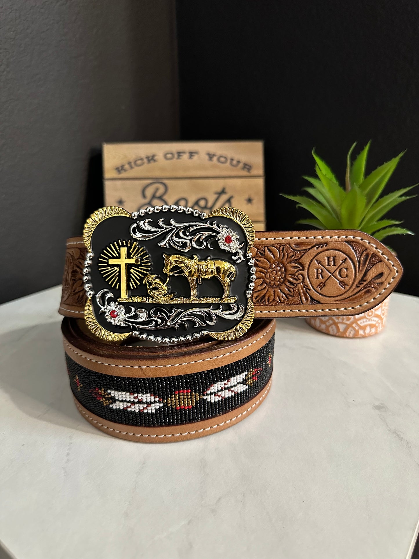 Stone Praying Cowboy Belt Buckle