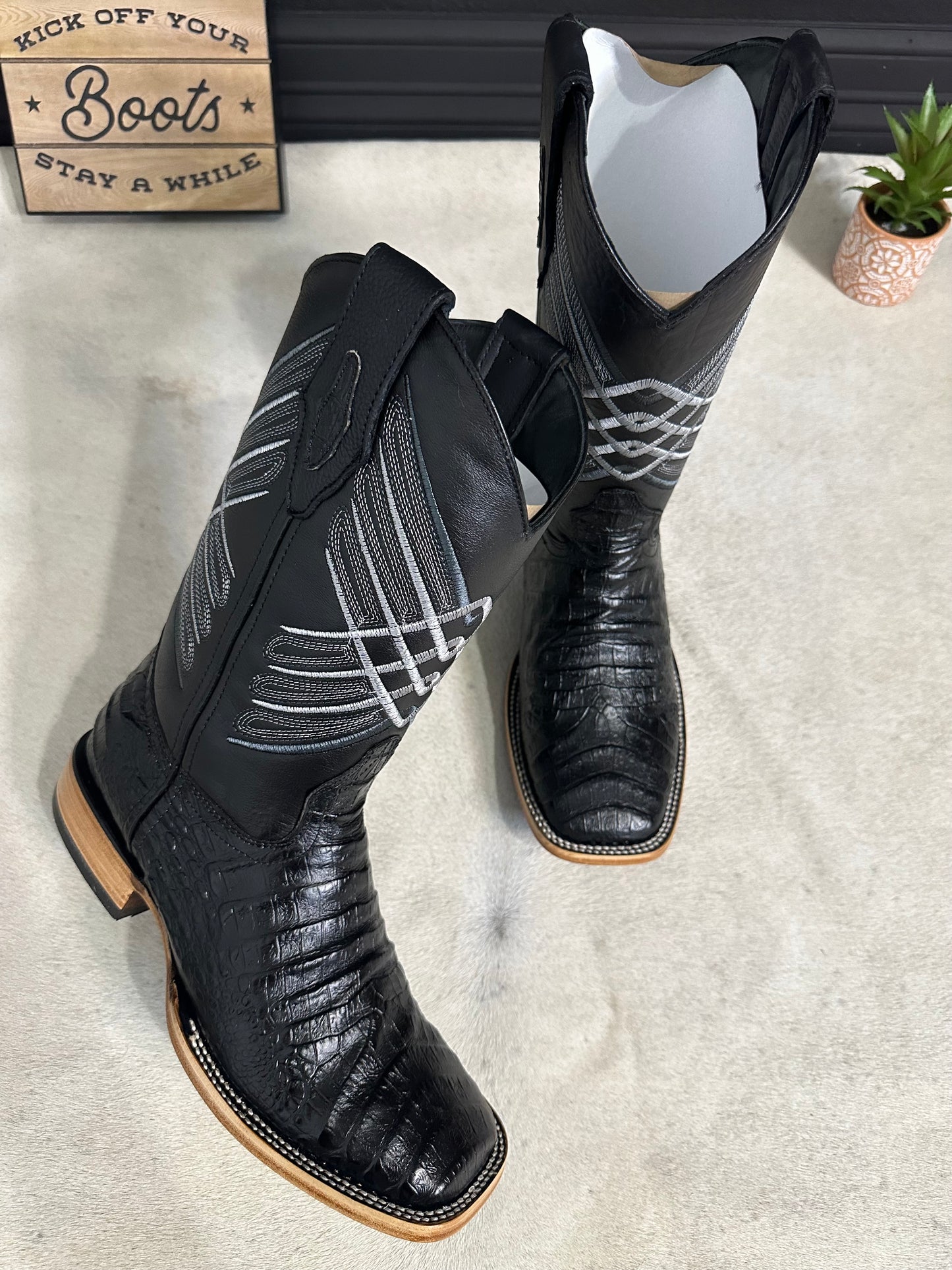 Paris Black Caiman Belly Cowboy Boots