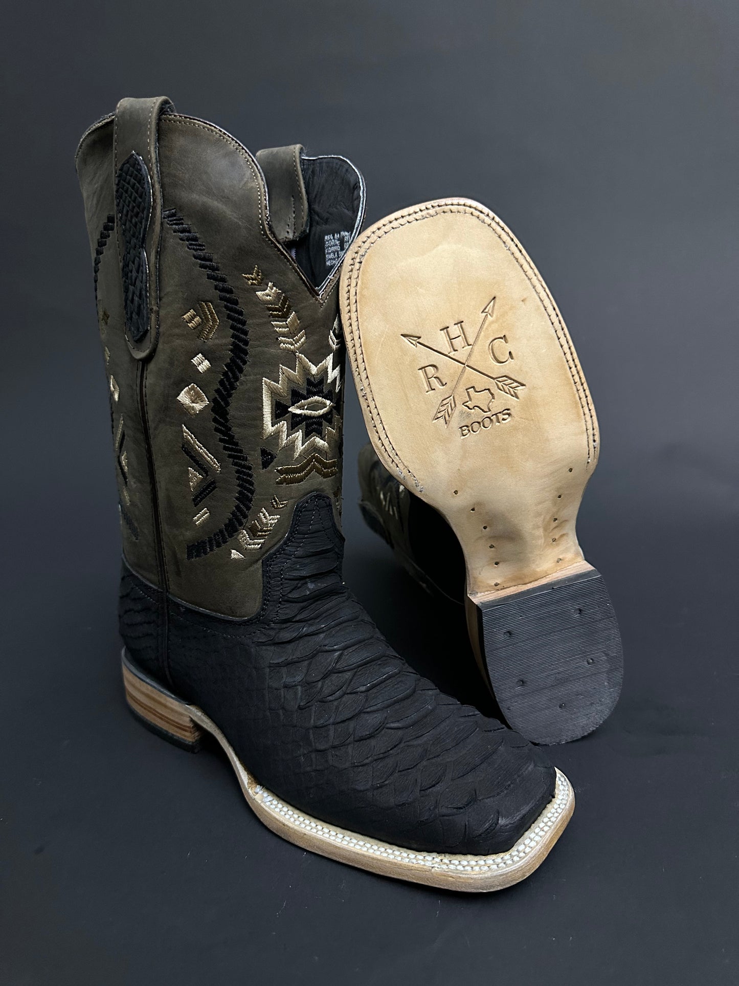 Men CowBoy Boots Black Matte Square Toe