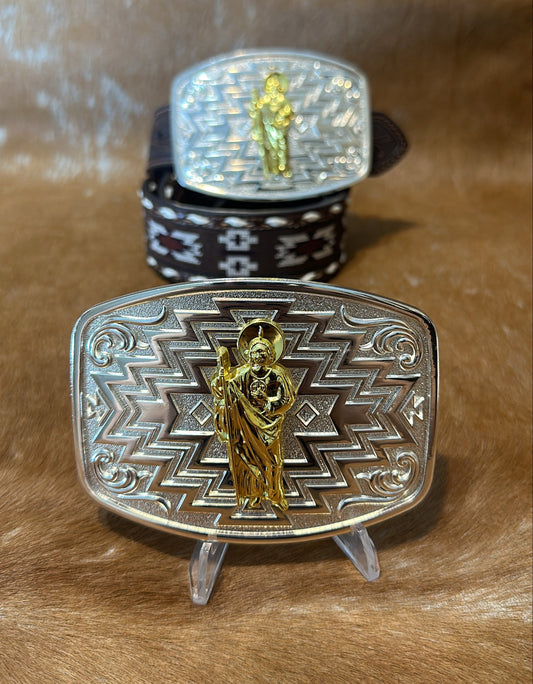 Tribal Engraved San Judas Tadeo Belt Buckle