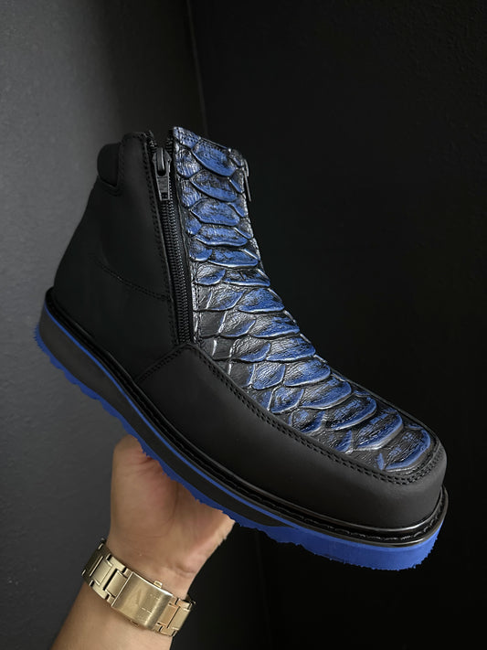 Blue-Black Matte Jumbo Python Shoes