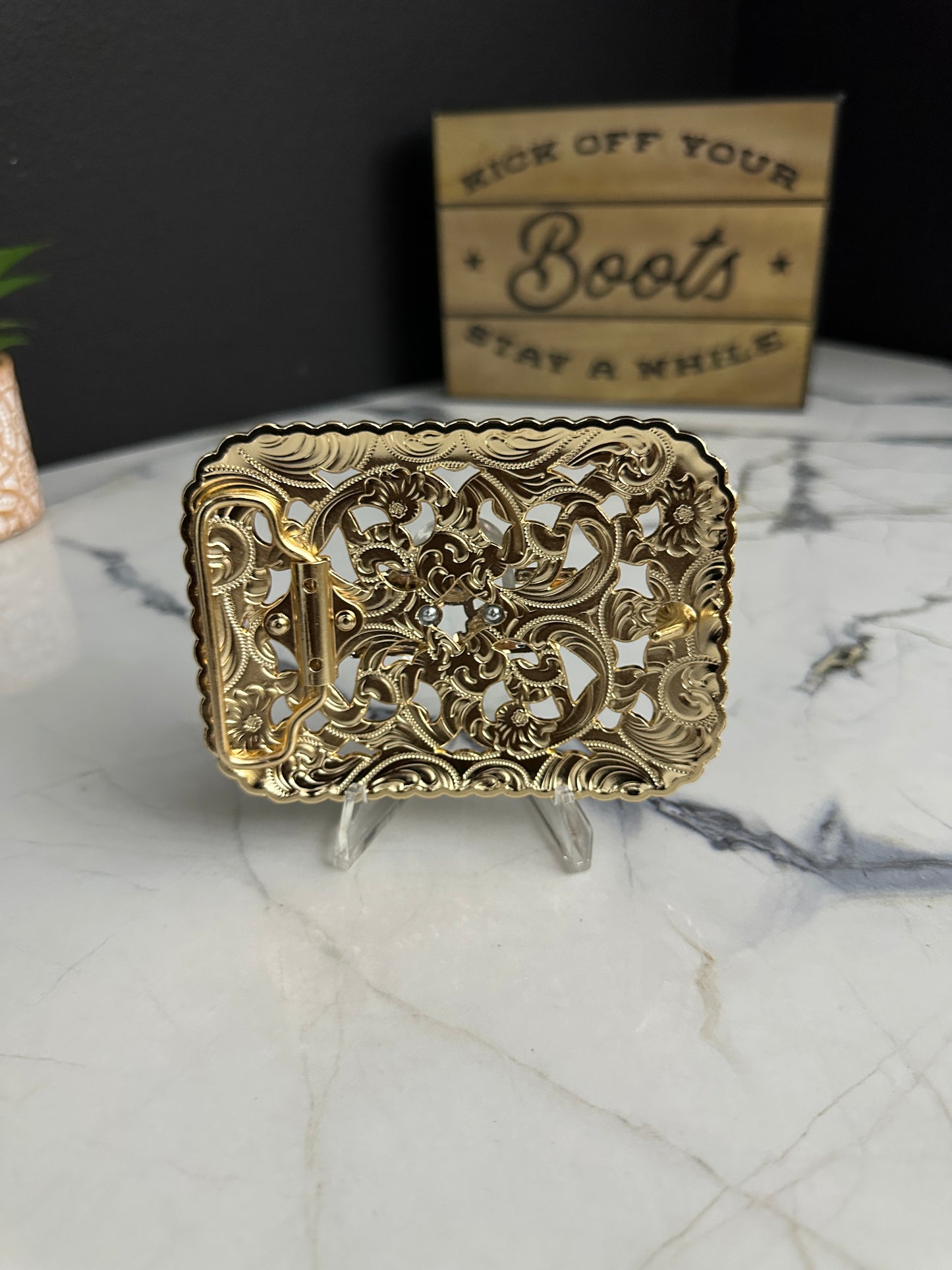 Mig Rose G Praying Cowboy Belt Buckle