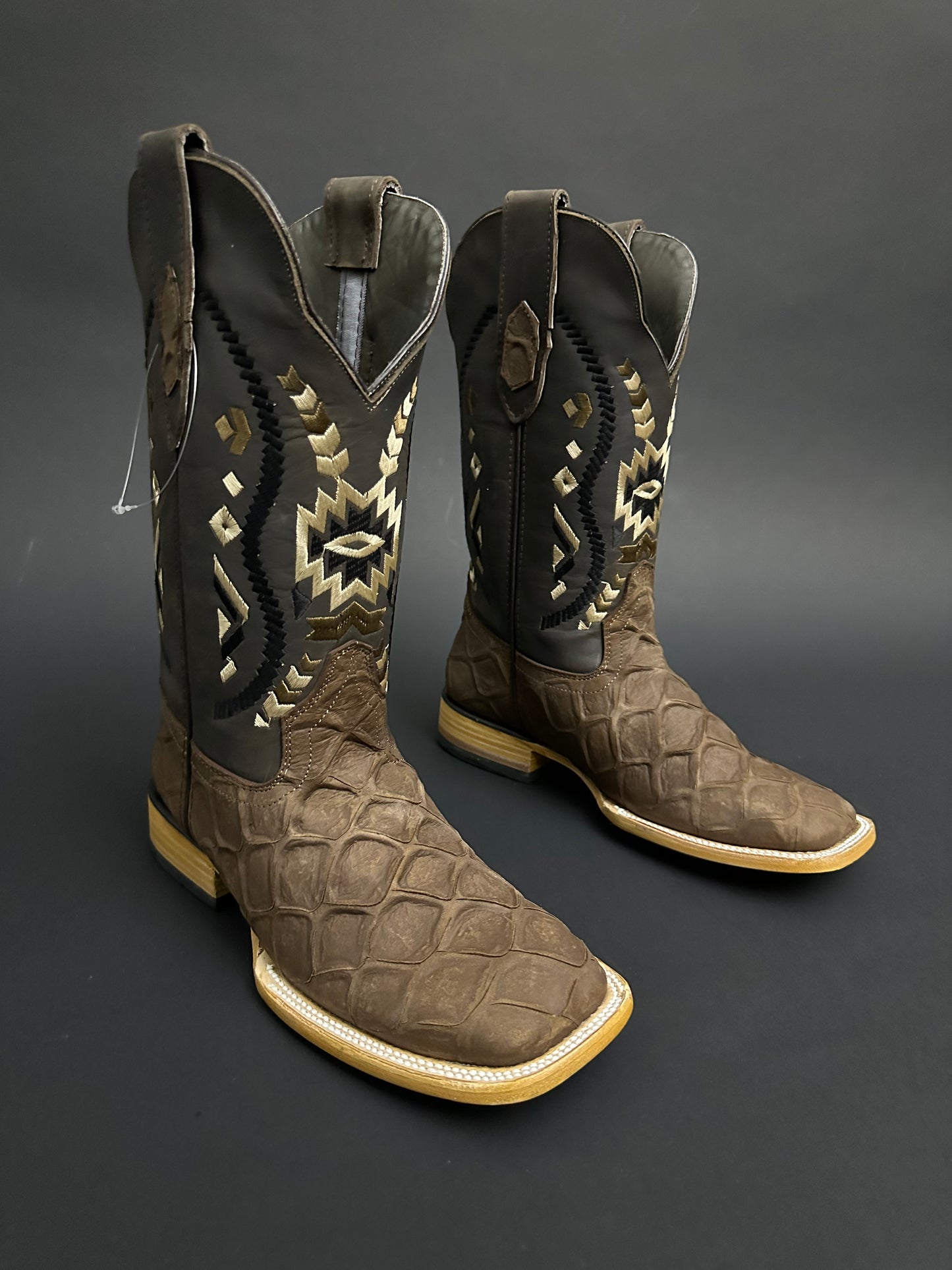 Men CowBoy Boots Brown Matte Square Toe