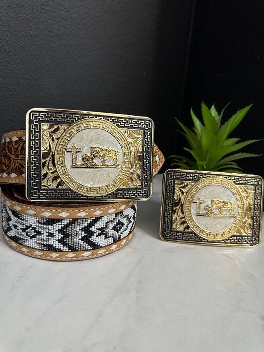Marble Praying Cowboy Belt Buckle