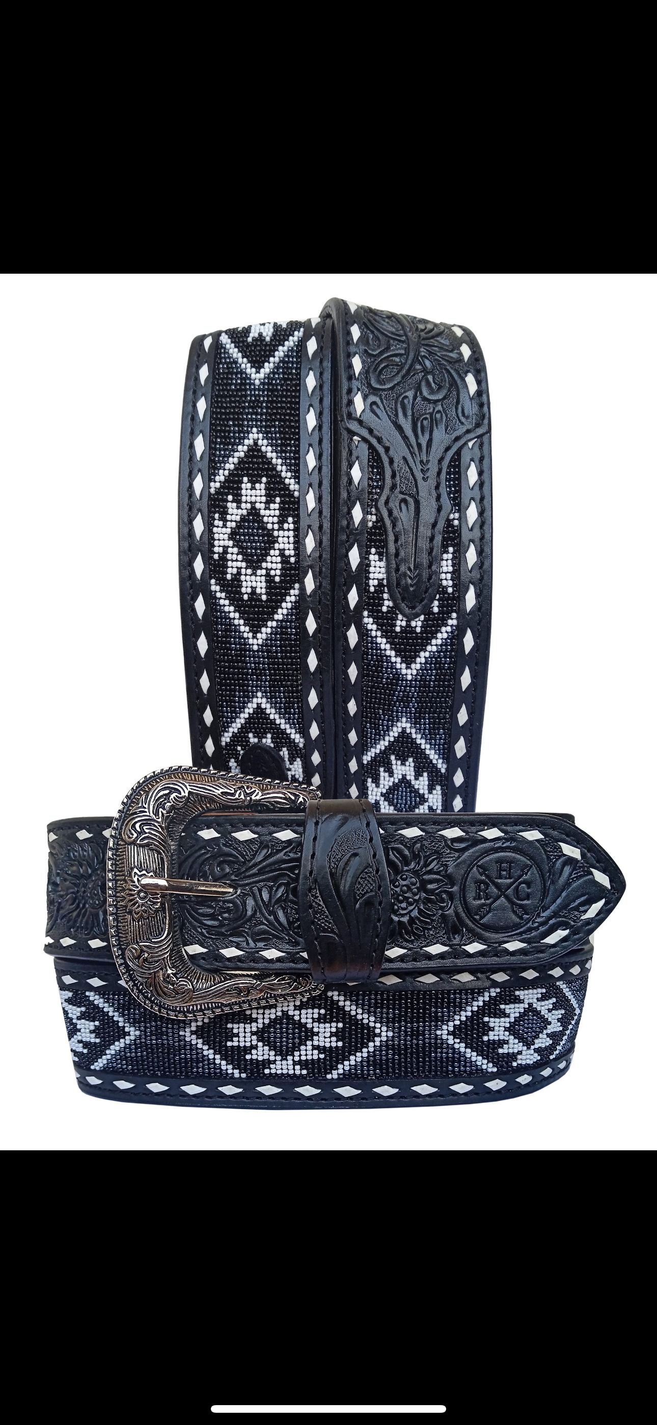 2” Beaded Aztec Leather Belt RHC-2023